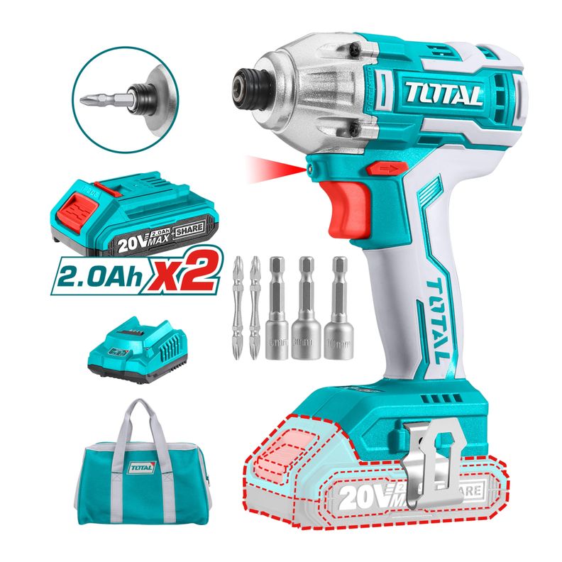 Atornillador de Impacto 20V Sin Carbones Litio Ion Total Turquesa