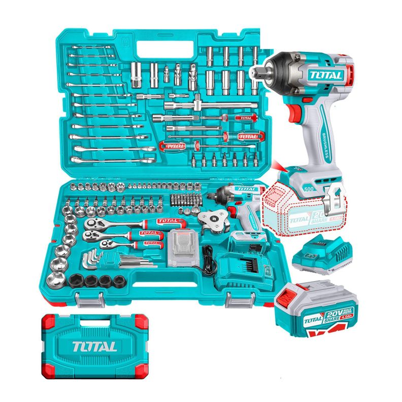 Set De 152 Piezas Total: Llave De Impacto Inalámbrica 20v 1/2