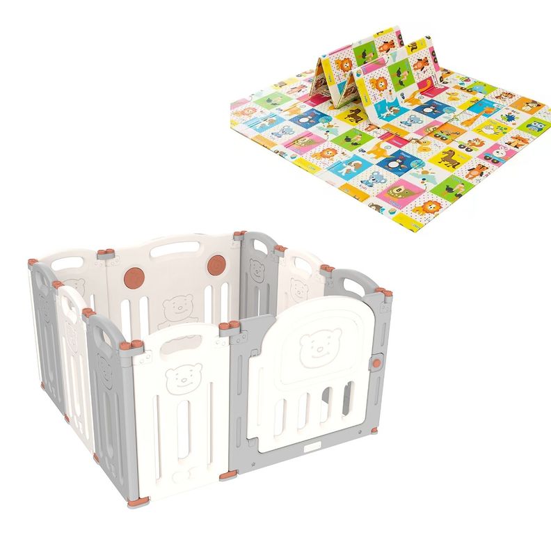 Corral Didáctico de Juegos Plegable Teddy Grey + Alfombra-0