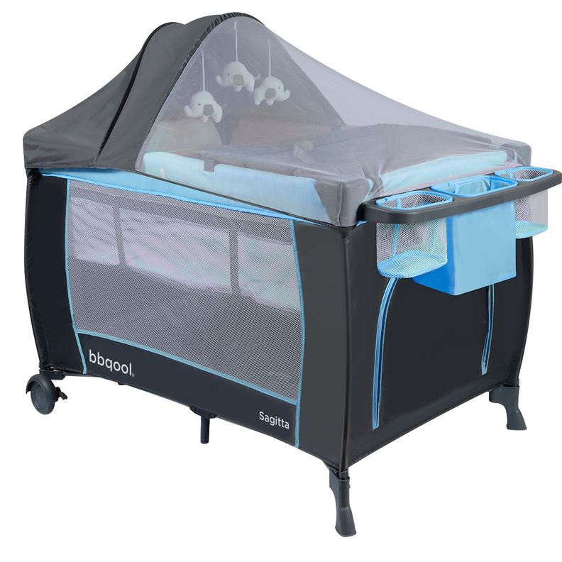Cuna Playard Sagitta Blue + Colchón de Viaje Plegable-2