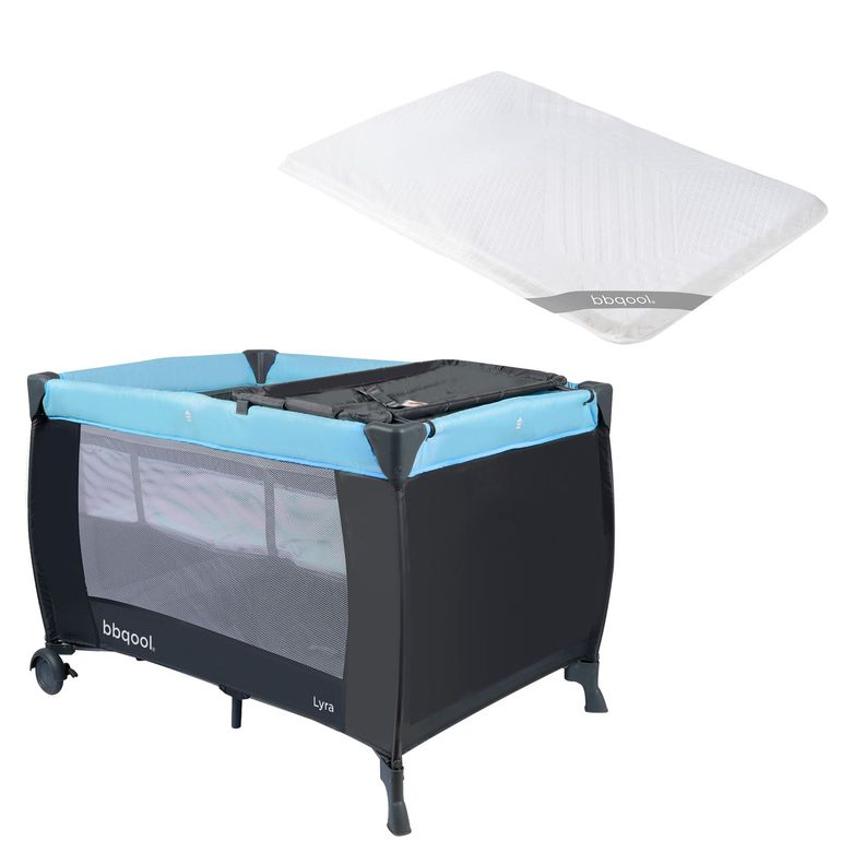 Cuna Playard Lyra Blue + Colchón de Viaje Plegable-0