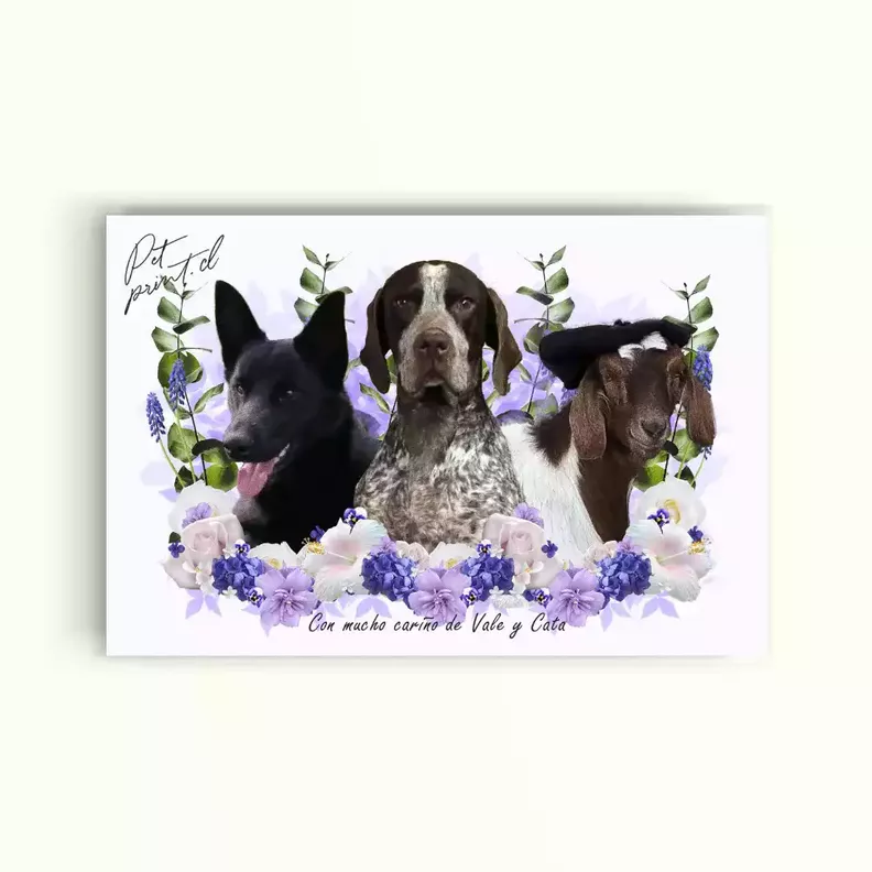 CUADRO DE TU MASCOTA PET PRINT TRIO FLORES TONOS PÚRPURAS HORIZONTAL CANVAS - 40X60 CM -1