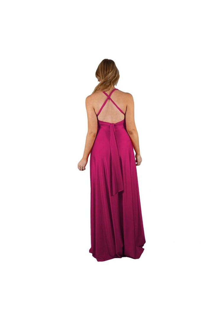 Vestido Largo Paris Fucsia Lycra Lazo Maria Paskaro-2