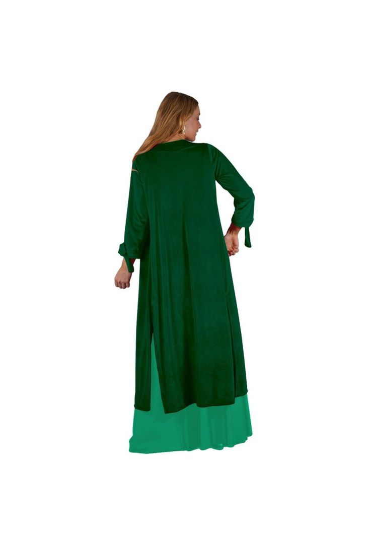 Tapado Kimono Largo Verona Verde Botella Terciopelo Maria Paskaro-1