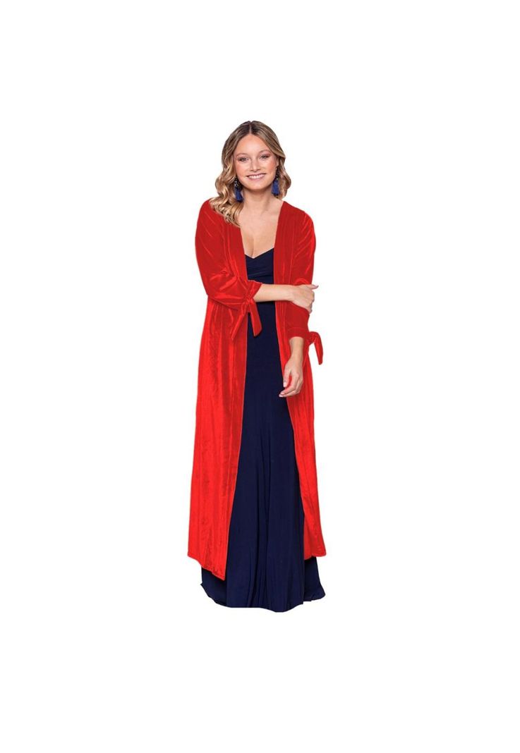 Tapado Kimono Largo Verona Rojo Terciopelo Lineas Maria Paskaro-0
