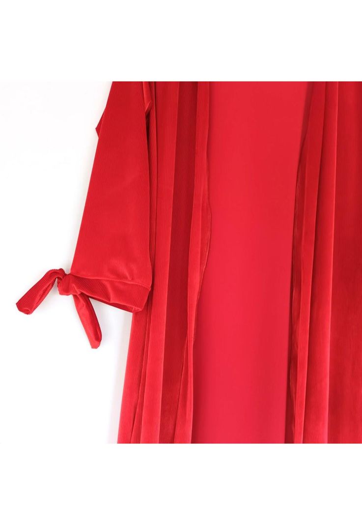 Tapado Kimono Largo Verona Rojo Terciopelo Lineas Maria Paskaro-2