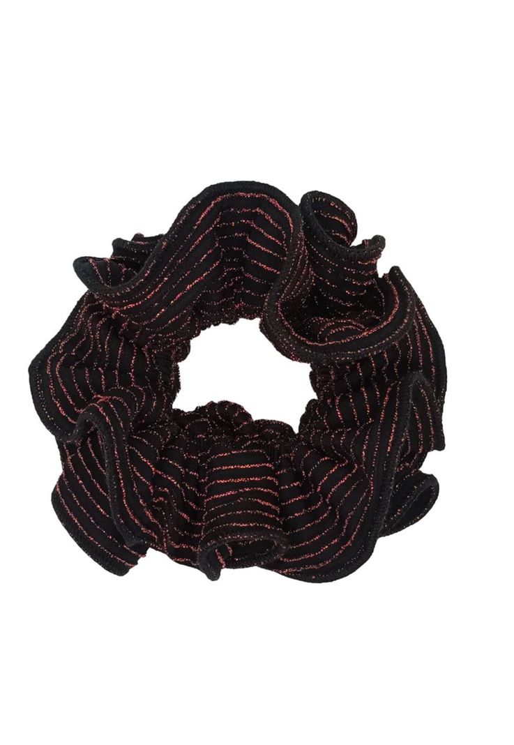 Scrunchie Camelia M Negro Lineas Cobre Maria Paskaro-0