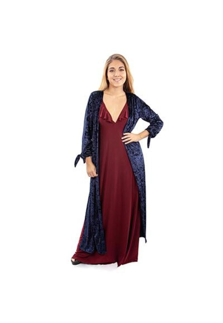 Tapado Kimono Largo Azul Jaspeado Terciopelo Maria Paskaro-2