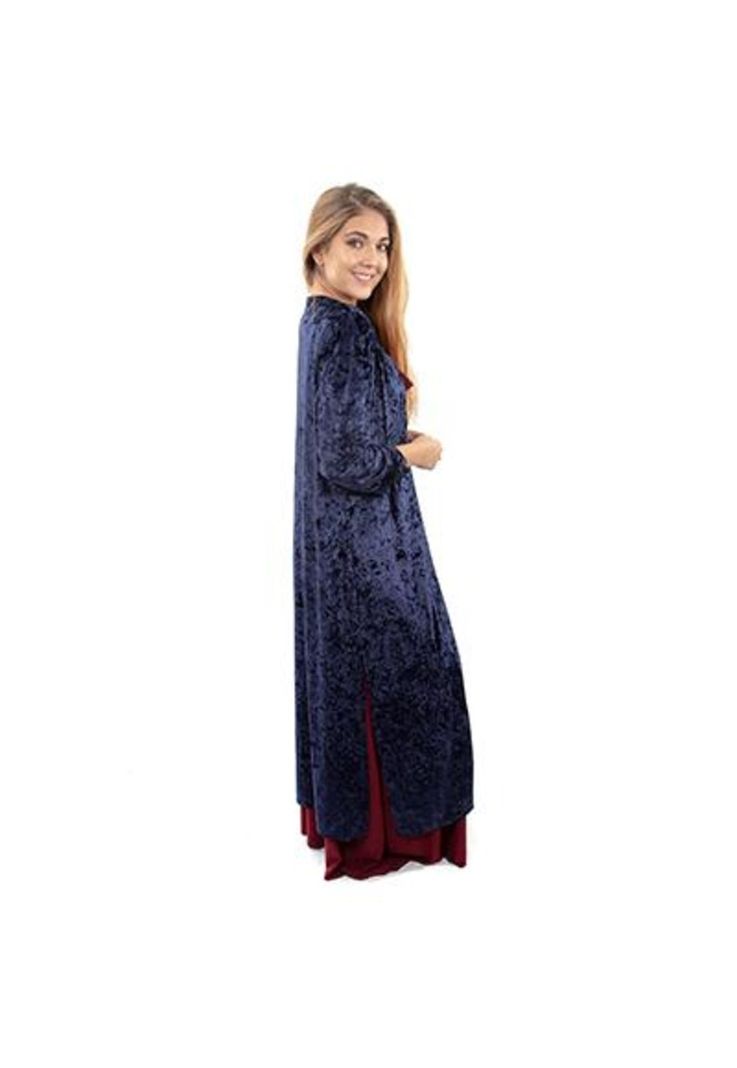 Tapado Kimono Largo Azul Jaspeado Terciopelo Maria Paskaro-3