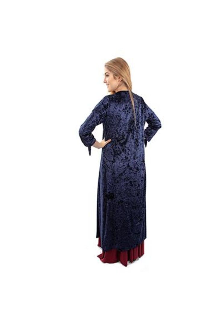 Tapado Kimono Largo Azul Jaspeado Terciopelo Maria Paskaro-4