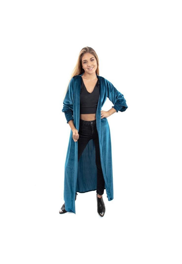 Tapado Kimono Santini Turquesa Terciopelo Maria Paskaro-0