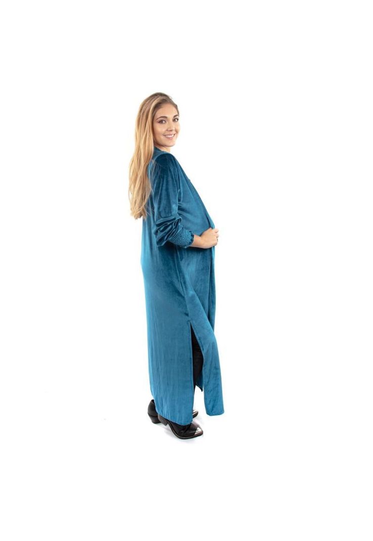 Tapado Kimono Santini Turquesa Terciopelo Maria Paskaro-1