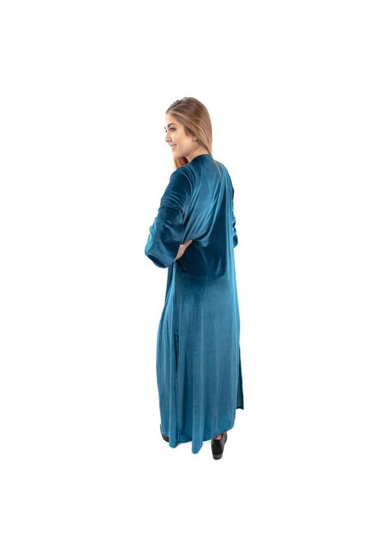 Tapado Kimono Santini Turquesa Terciopelo Maria Paskaro-2