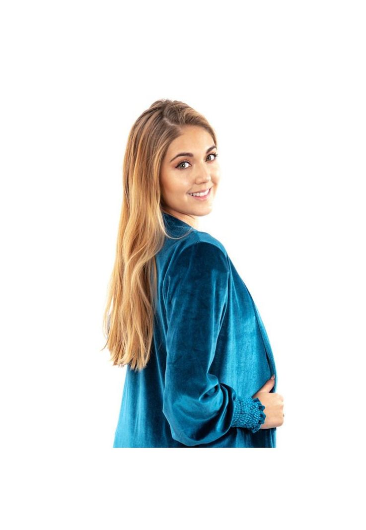Tapado Kimono Santini Turquesa Terciopelo Maria Paskaro-3