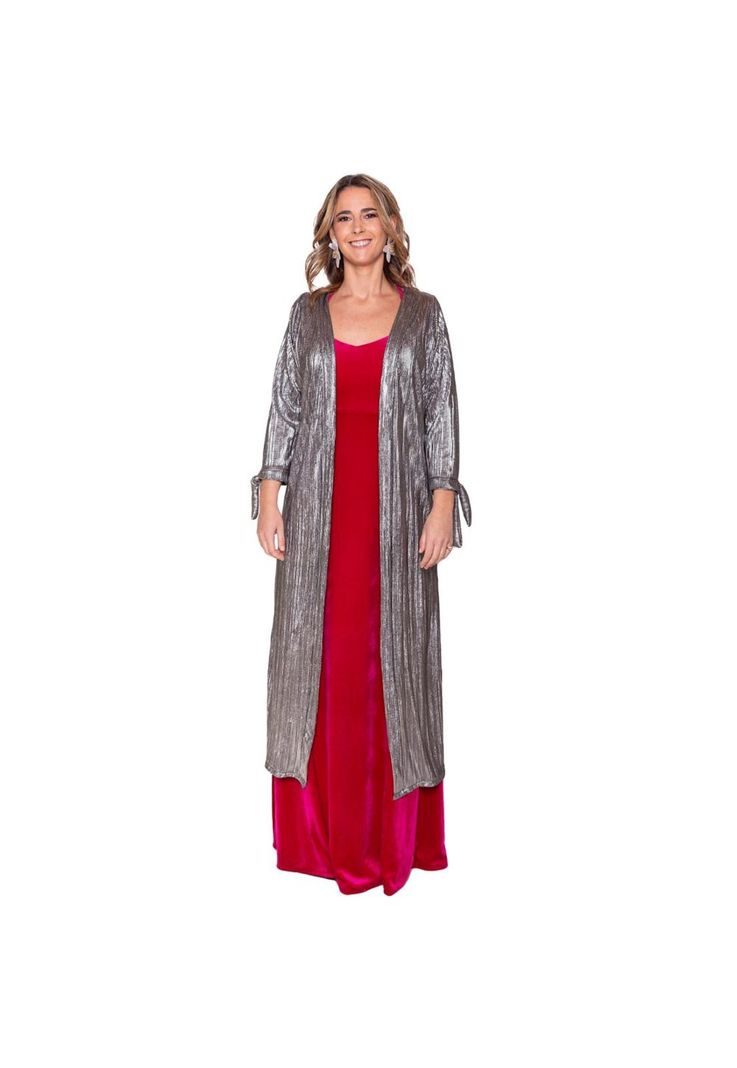 Tapado Kimono Largo Verona Plateado Oscuro Plisado Maria Paskaro-1