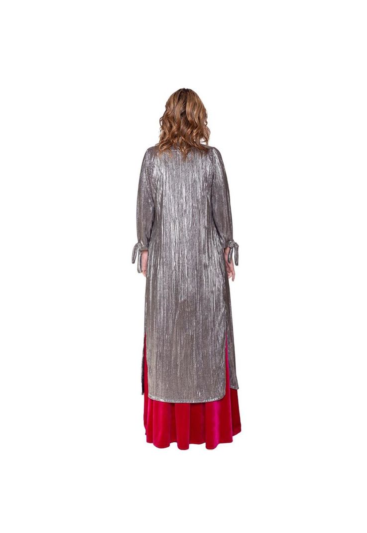 Tapado Kimono Largo Verona Plateado Oscuro Plisado Maria Paskaro-2