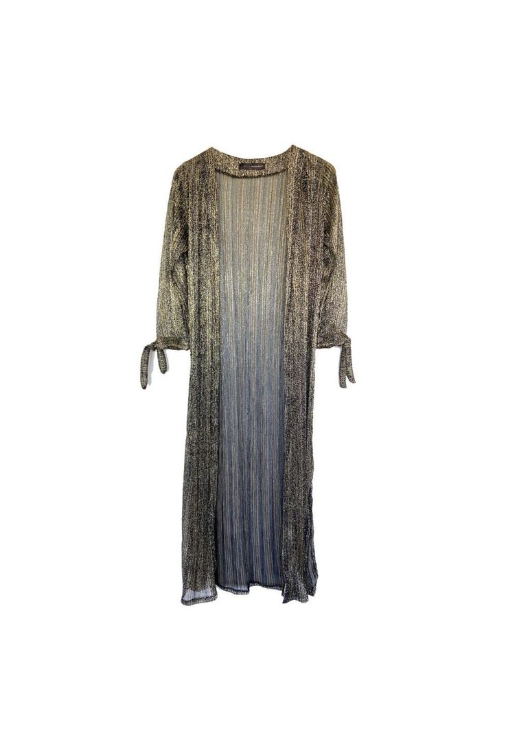 Tapado Kimono Largo Verona Negro Lineas Dorado Plisado Transparente Maria Paskaro-3