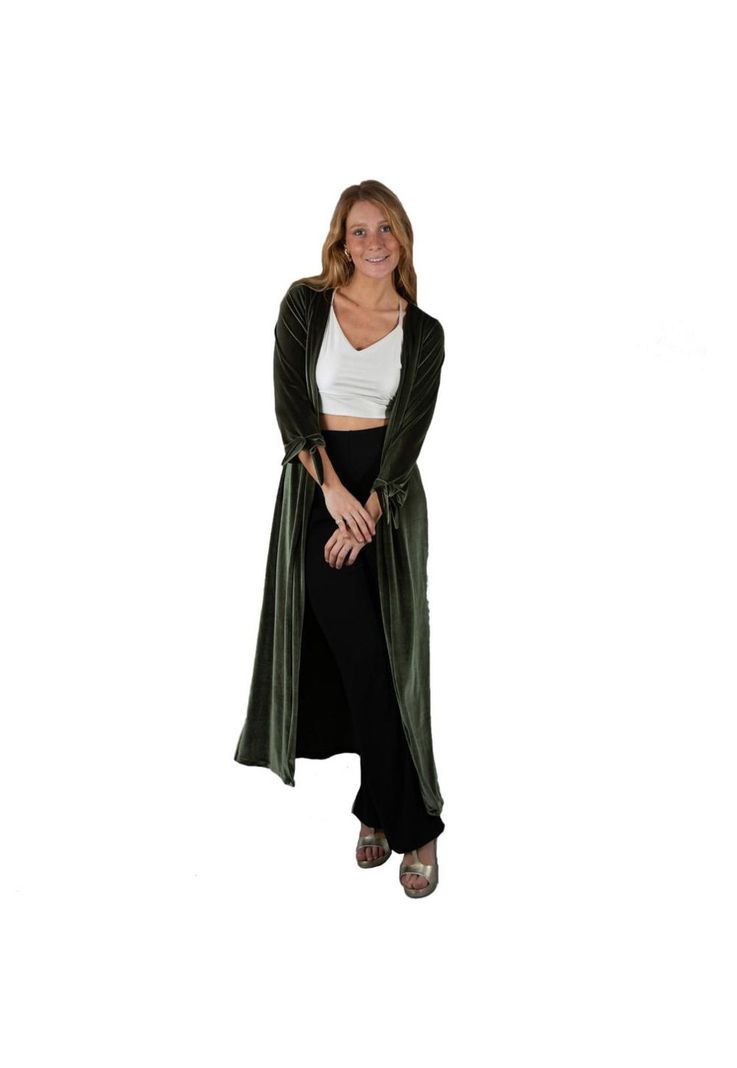 Tapado Kimono Largo Verde Terciopelo Maria Paskaro-0