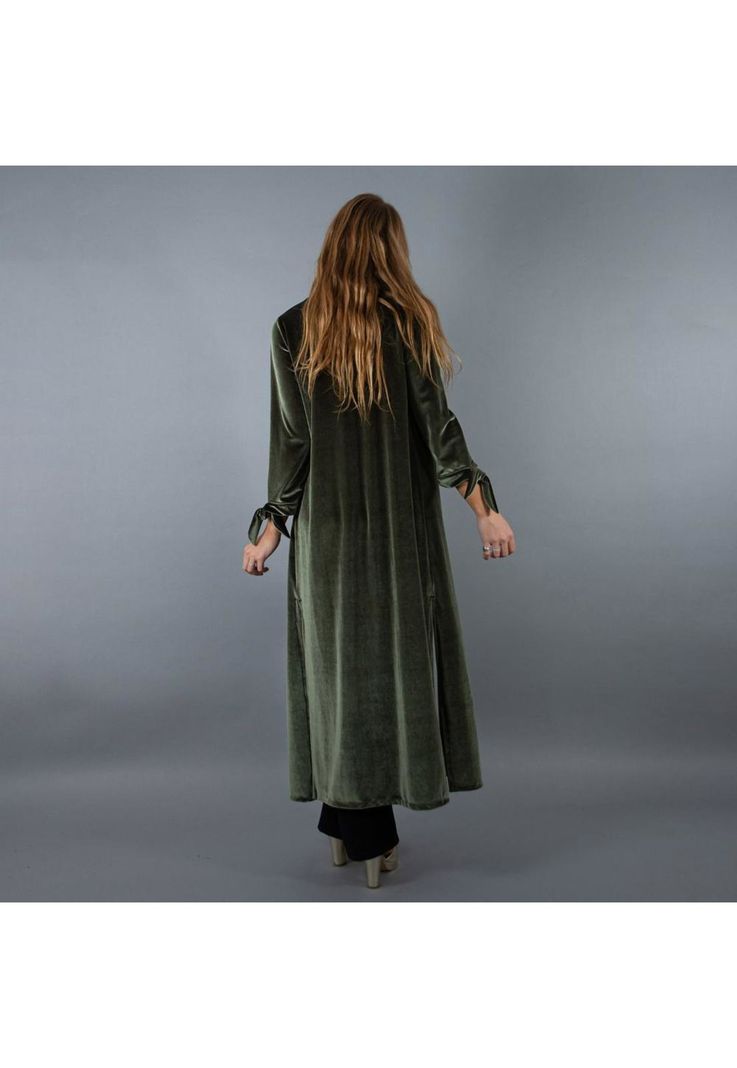 Tapado Kimono Largo Verde Terciopelo Maria Paskaro-2