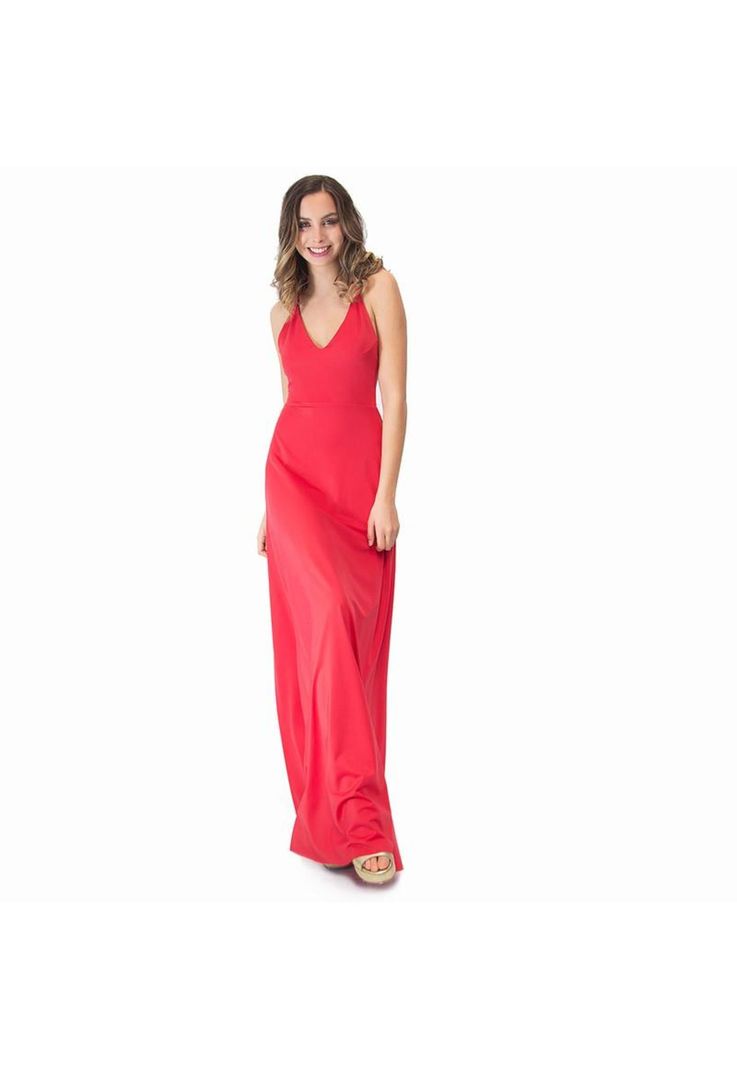 Vestido Largo Paris Rojo Lycra Lazo Maria Paskaro