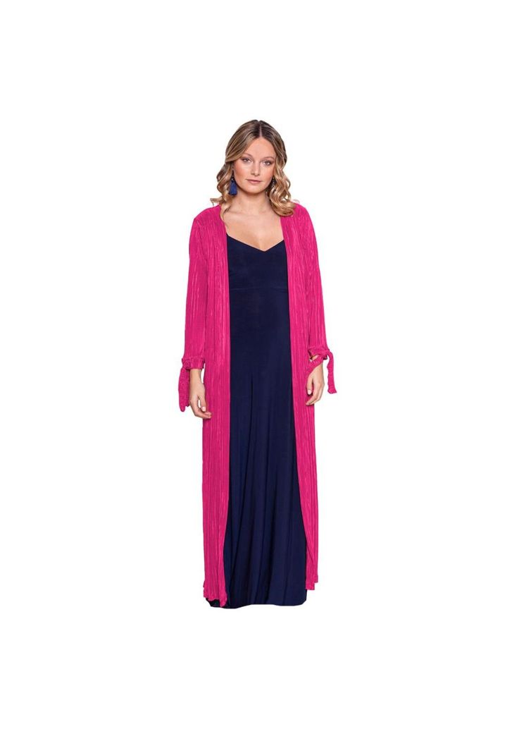 Tapado Kimono Largo Verona Fucsia Plisado Maria Paskaro-0