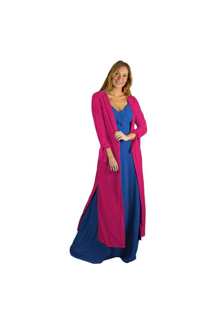 Tapado Kimono Largo Verona Fucsia Plisado Maria Paskaro-1