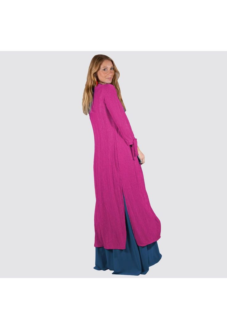 Tapado Kimono Largo Verona Fucsia Plisado Maria Paskaro-3