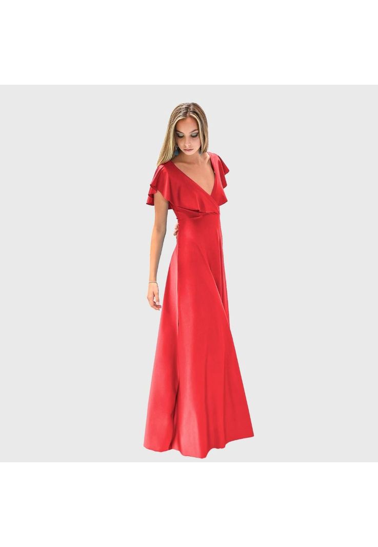 Vestido Largo Marken Rojo Furioso Lycra Vuelo Grande Maria Paskaro-1