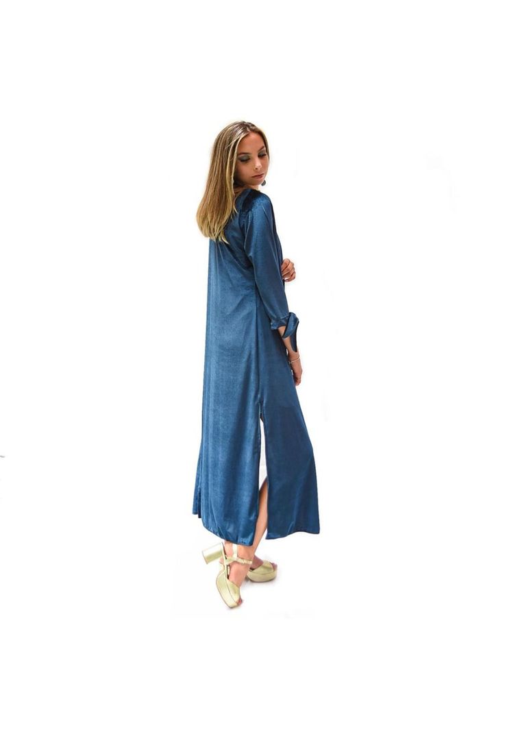 Tapado Kimono Largo Verona Petroleo Terciopelo Maria Paskaro-1