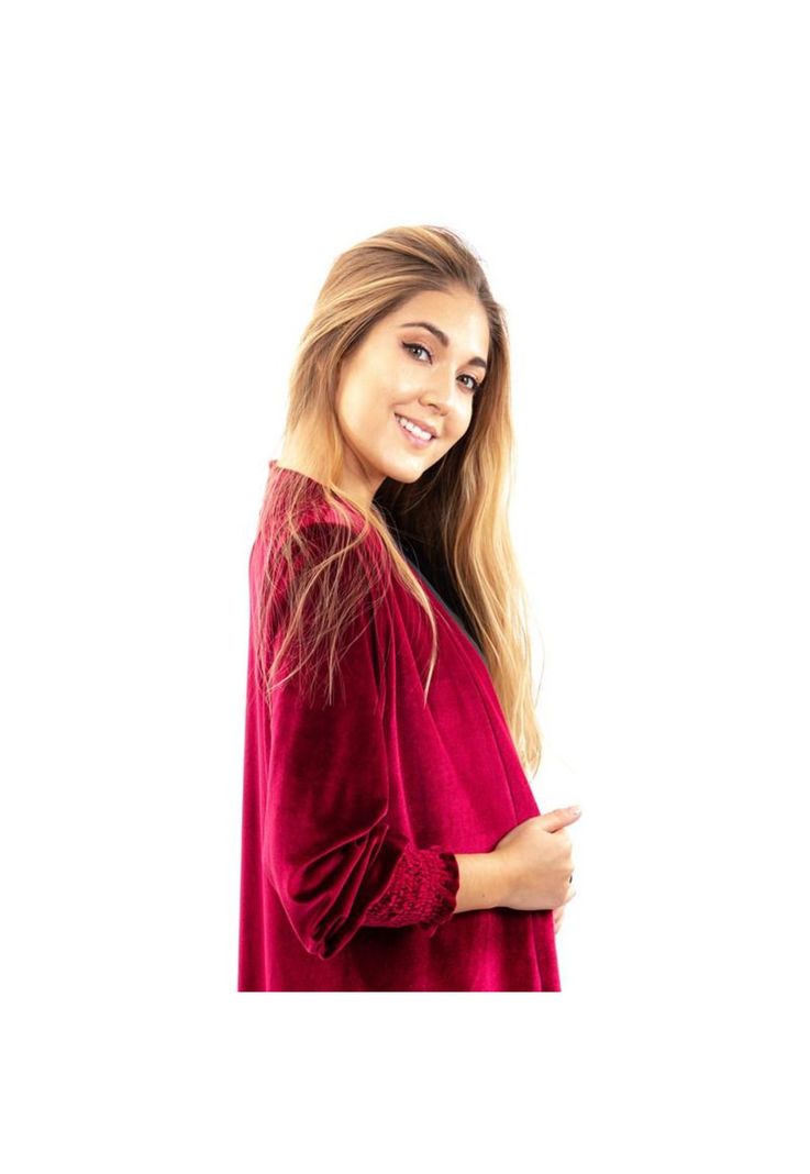Tapado Kimono Santini Cherry Terciopelo Maria Paskaro-3