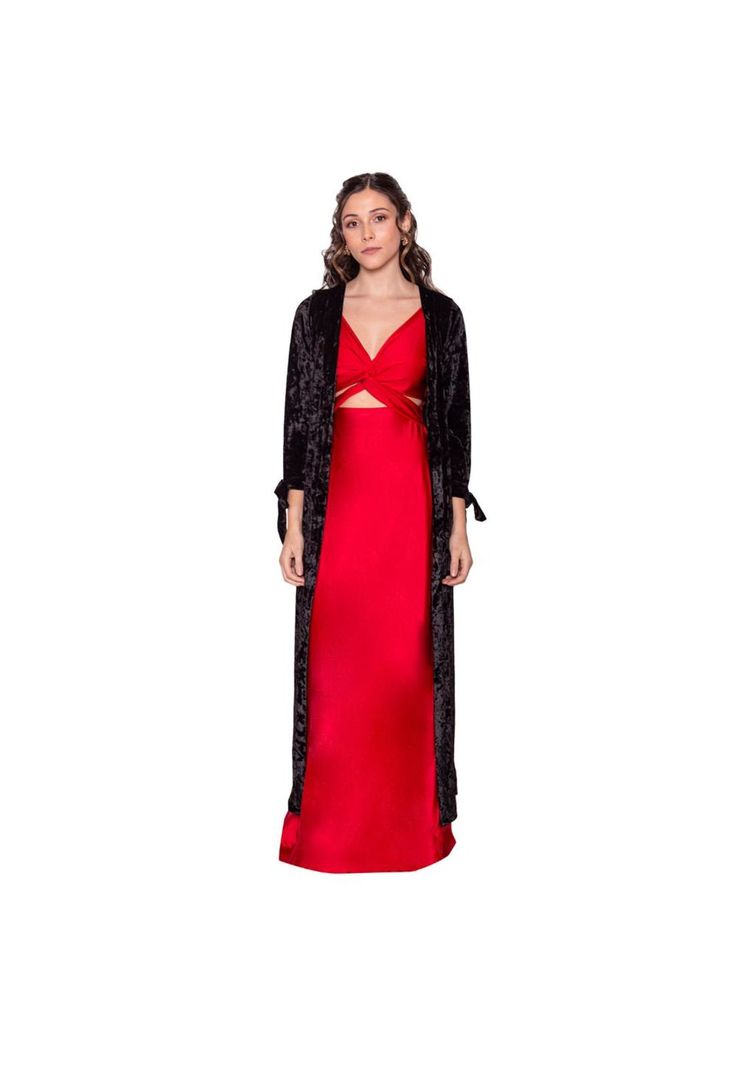 Tapado Kimono Largo Verona Negro Jaspeado Terciopelo Maria Paskaro-0