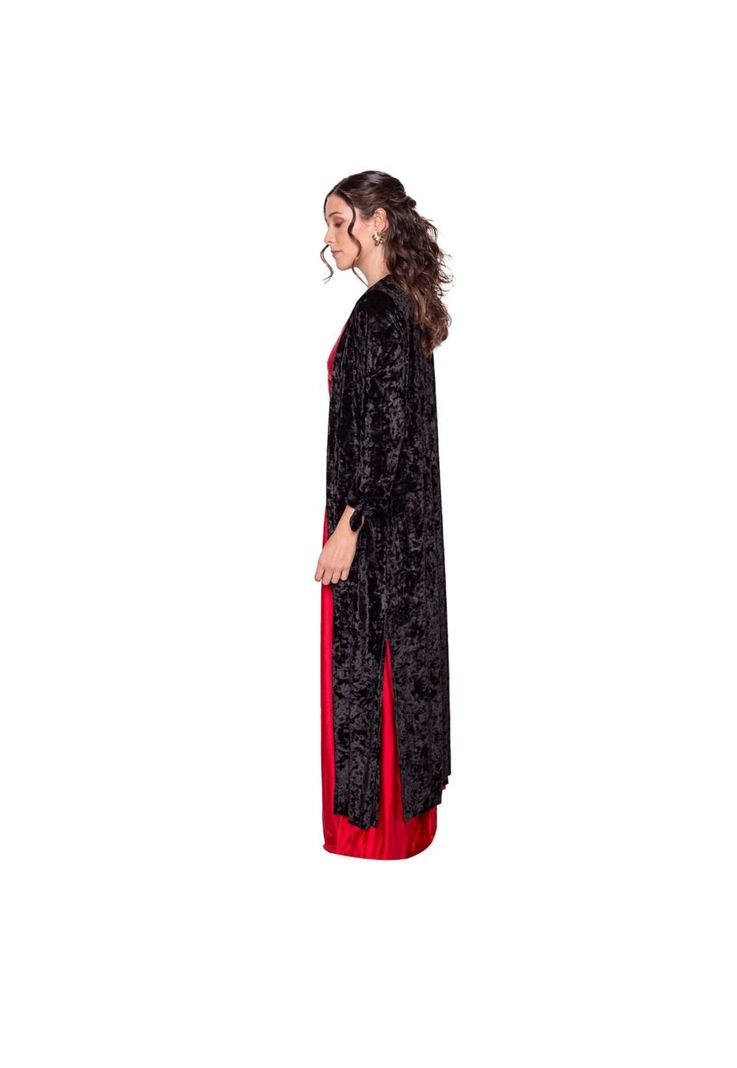 Tapado Kimono Largo Verona Negro Jaspeado Terciopelo Maria Paskaro-1