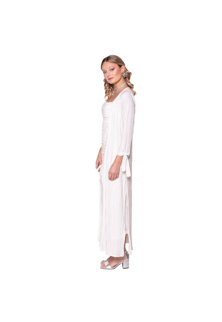Tapado Kimono Largo Verona Blanco Plisado Maria Paskaro-2