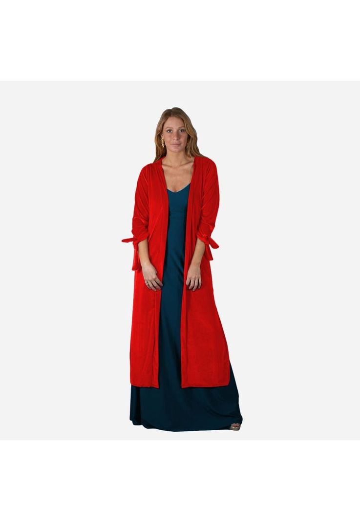 Tapado Kimono Largo Verona Rojo Terciopelo Maria Paskaro-0