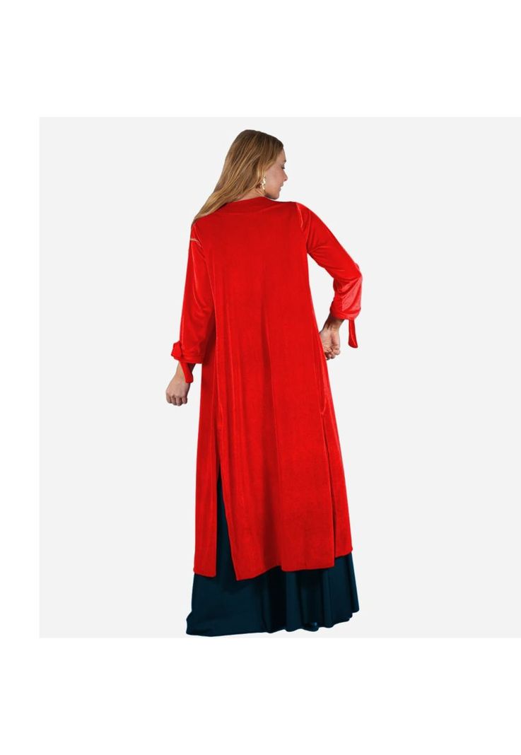 Tapado Kimono Largo Verona Rojo Terciopelo Maria Paskaro-2