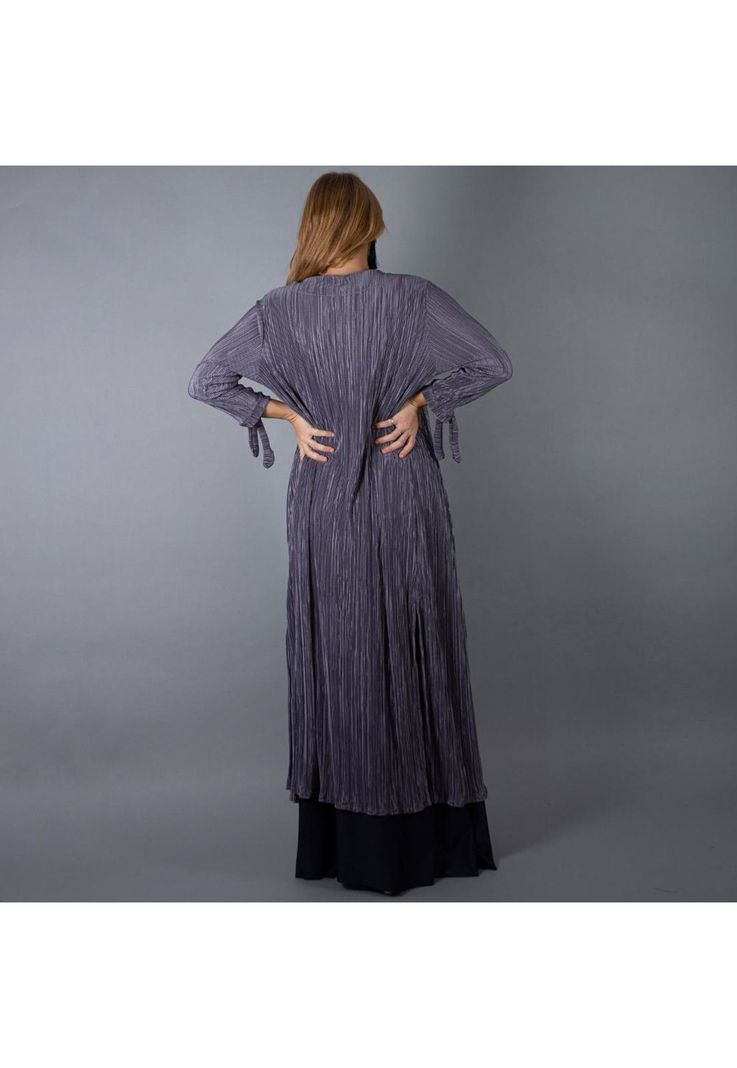 Tapado Kimono Largo Verona Gris Plisado Maria Paskaro-2
