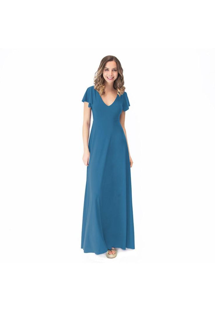 Vestido Largo Mangas Turquesa Lycra Lazo Espalda Maria Paskaro-0