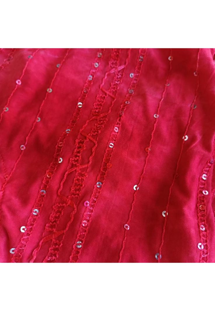 Peto Lima Rojo Lentejuelas Lycra Manga Vuelo Maria Paskaro-4