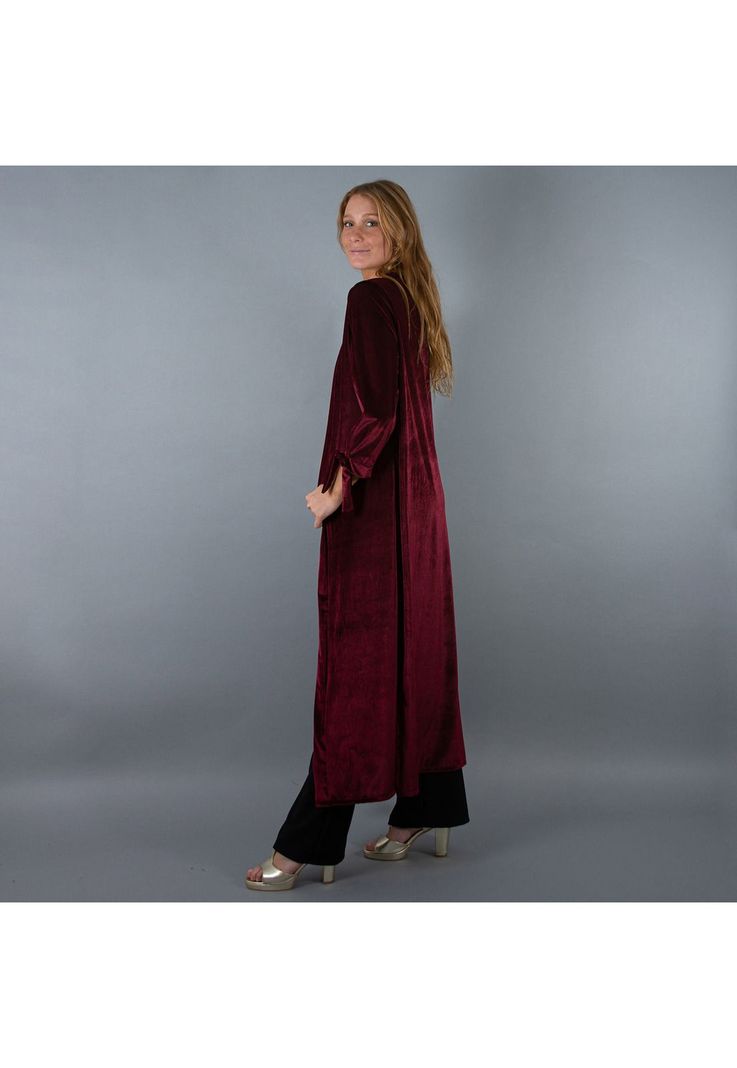 Tapado Kimono Largo Verona Burdeo Oscuro Terciopelo Maria Paskaro-2