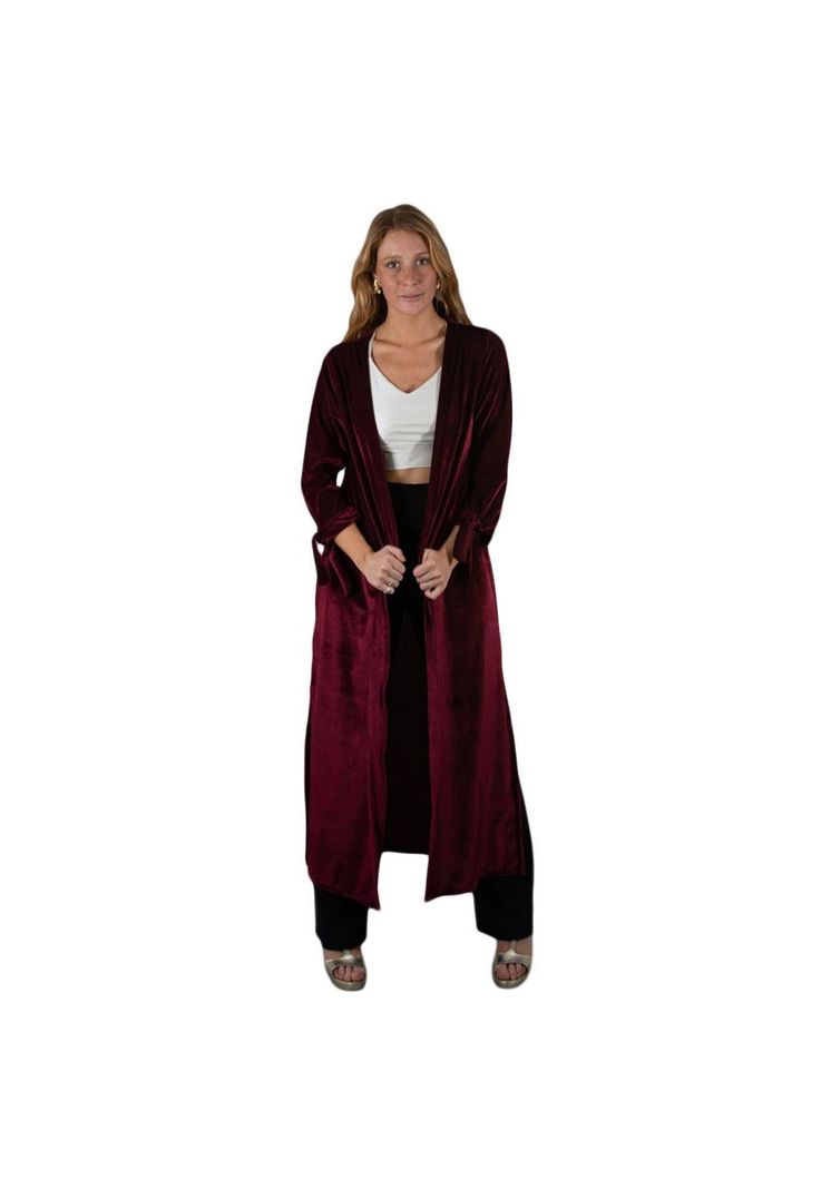 Tapado Kimono Largo Verona Burdeo Oscuro Terciopelo Maria Paskaro-0