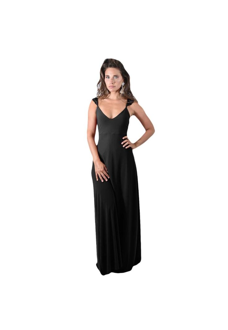 Vestido Largo Jaipur Negro Lycra Vuelitos Maria Paskaro-0