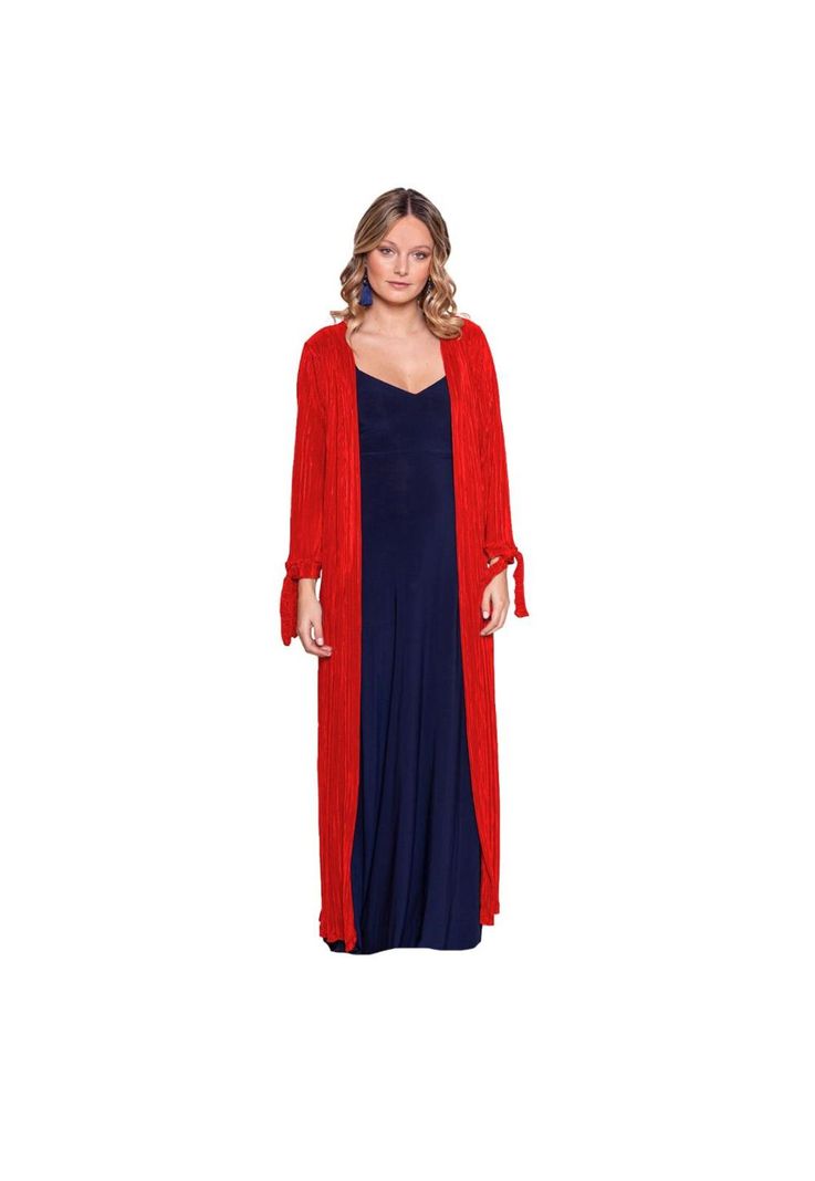 Tapado Kimono Largo Verona Rojo Plisado Maria Paskaro-0
