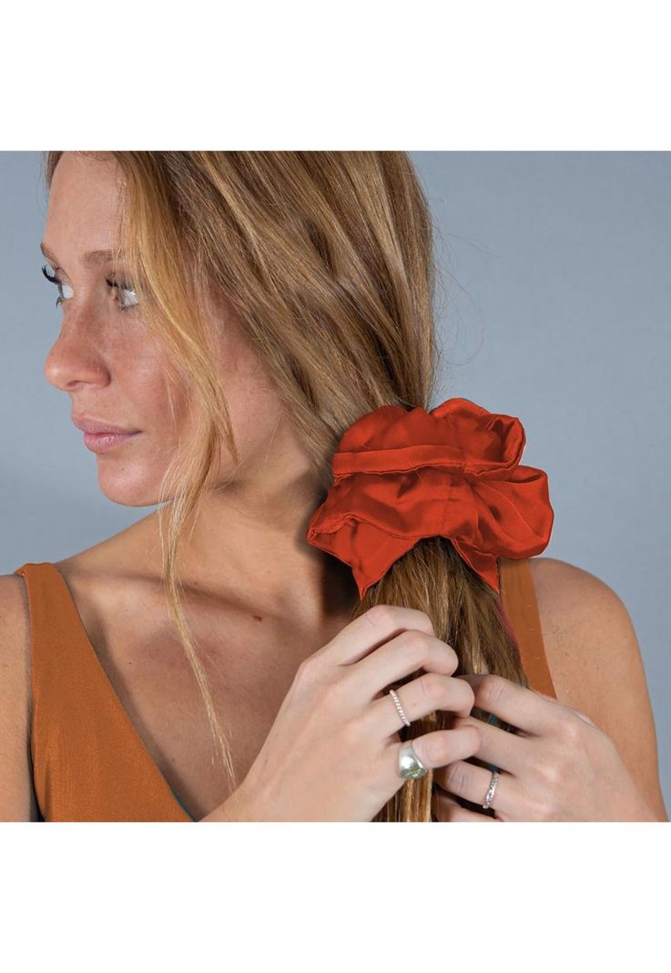 Scrunchie Collet Camelia L Terracota Seda Maria Paskaro-0