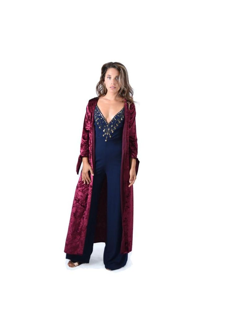 Tapado Kimono Largo Verona Cherry Jaspeado Terciopelo Maria Paskaro-0