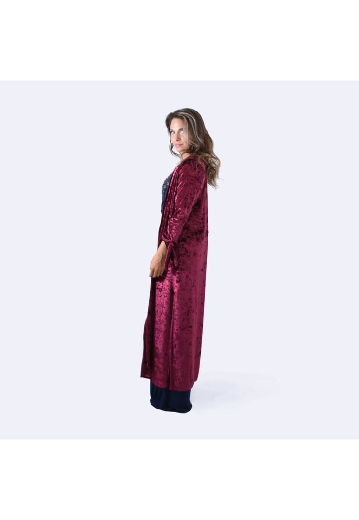 Tapado Kimono Largo Verona Cherry Jaspeado Terciopelo Maria Paskaro-1