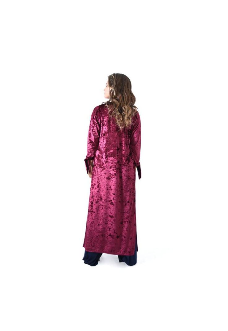 Tapado Kimono Largo Verona Cherry Jaspeado Terciopelo Maria Paskaro-3