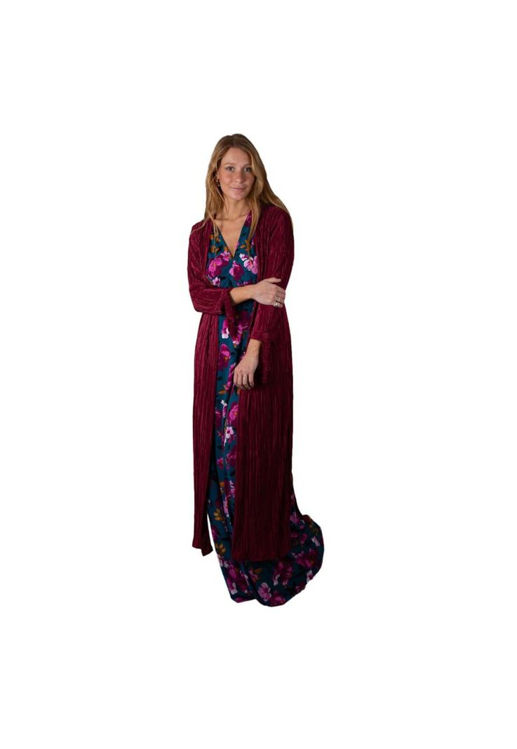 Tapado Kimono Largo Verona Cherry Plisado Maria Paskaro-0