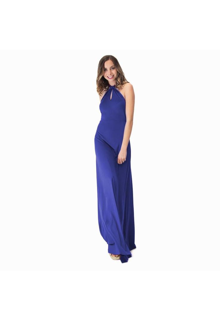 Vestido Largo Oporto Azulino Lycra Halter Amarra Maria Paskaro-0
