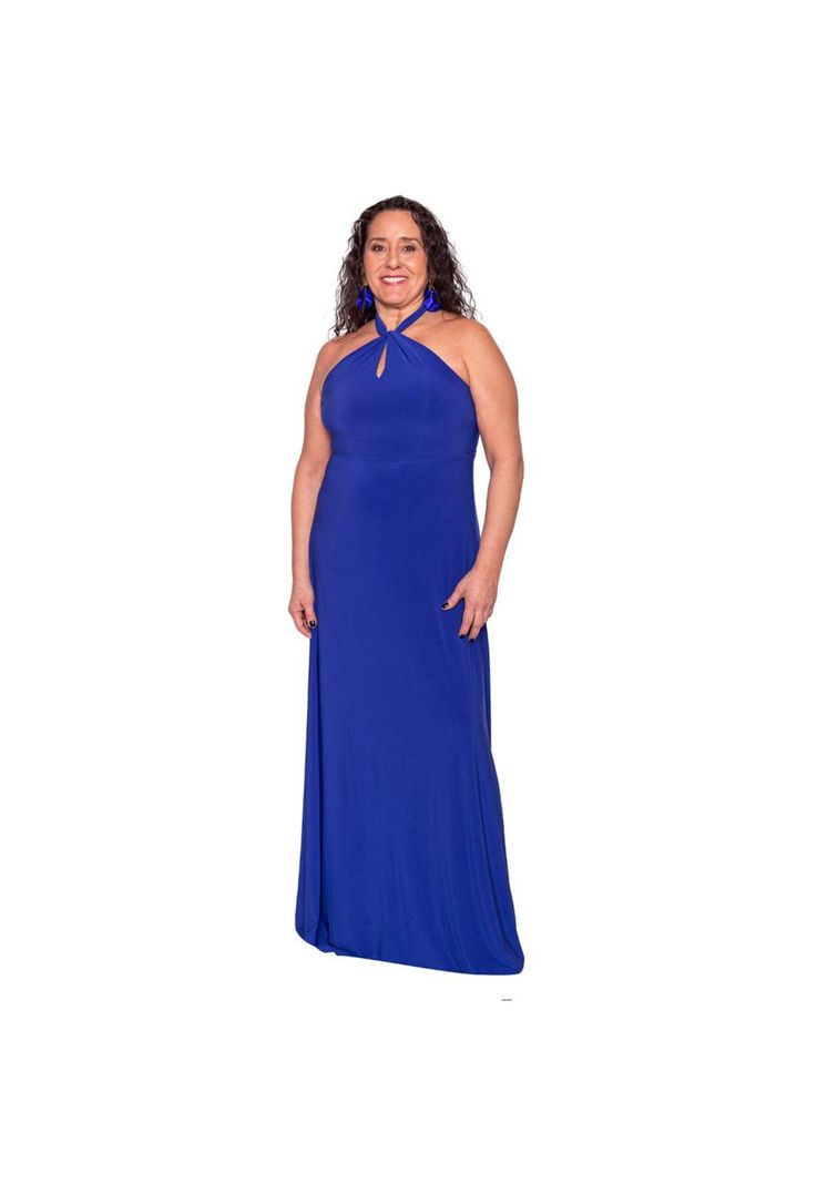 Vestido Largo Oporto Azulino Lycra Halter Amarra Maria Paskaro-1
