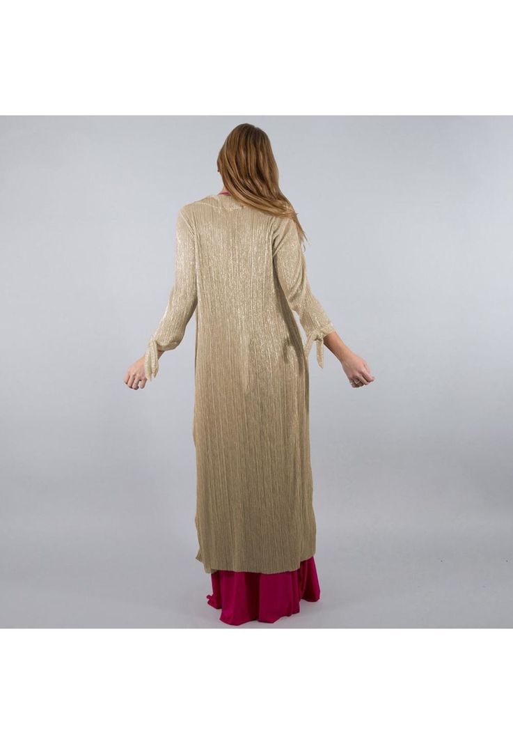 Tapado Kimono Largo Verona Dorado Claro Plisado Metalizado Maria Paskaro-2
